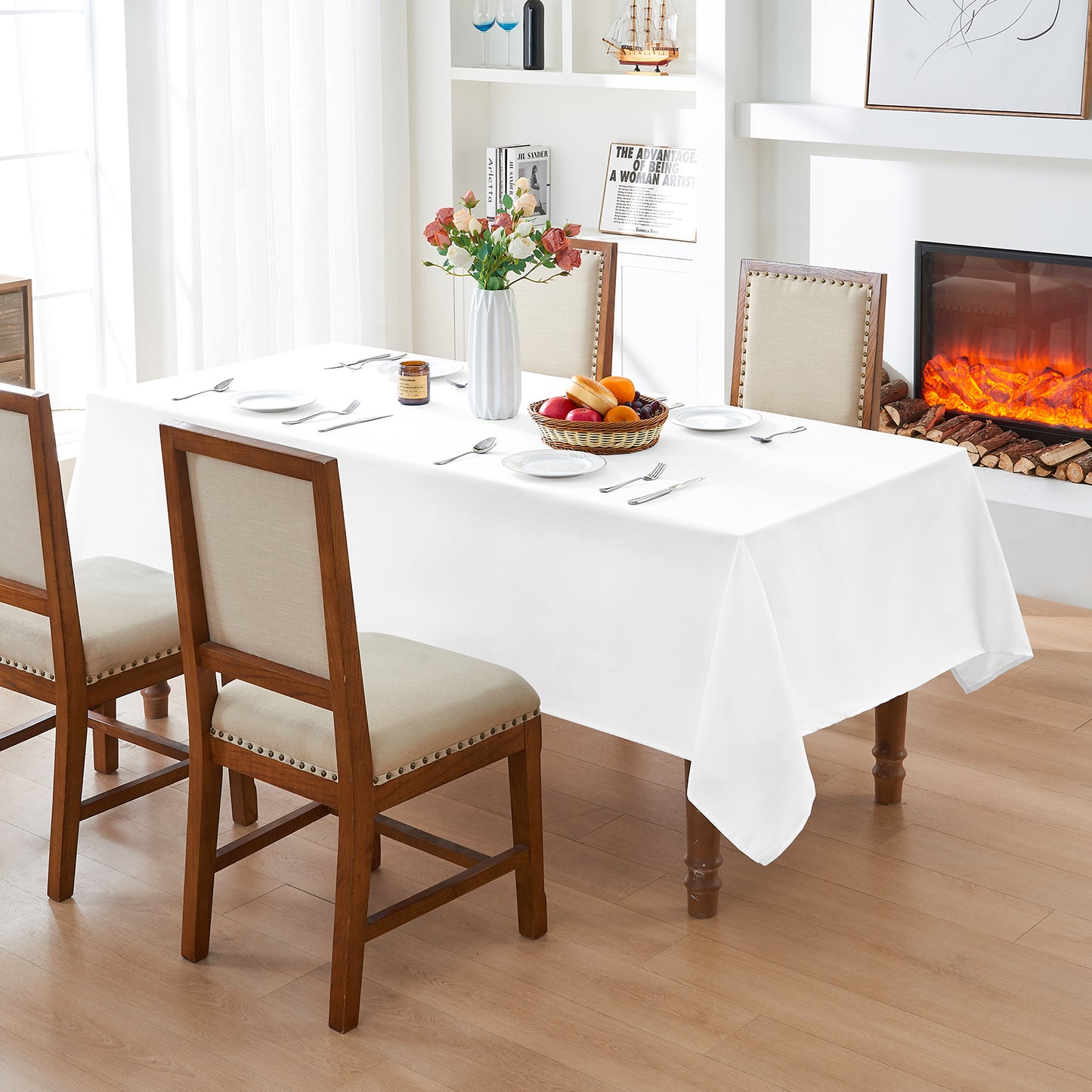 IVAPUPU 2PCS White Table Cloth for Rectangle Table - 60 x 102 Inch