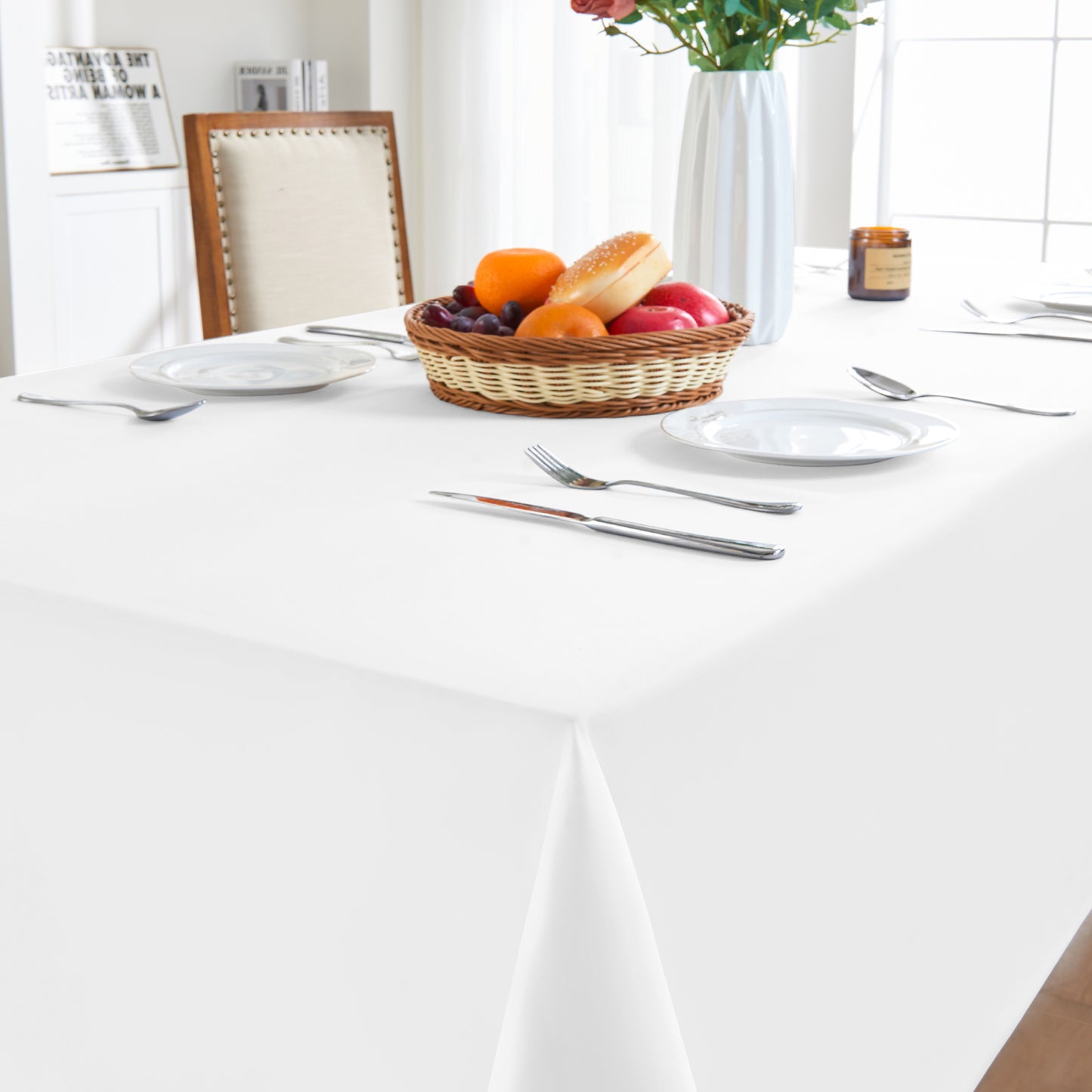 IVAPUPU 2PCS White Table Cloth for Rectangle Table - 60 x 102 Inch