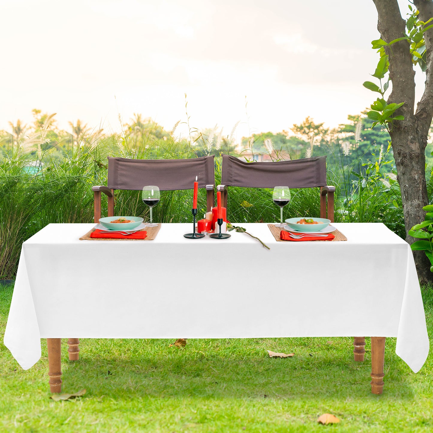 IVAPUPU 2PCS White Table Cloth for Rectangle Table - 60 x 102 Inch