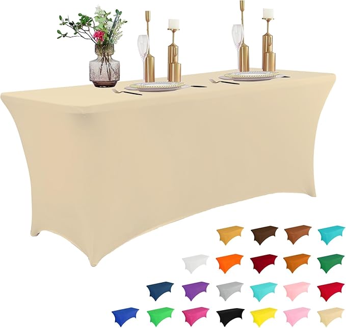 Parojati Table Cloth for Rectangular Fitted Events Stretch Table Covers Washable Spandex Tablecloth Protector for Party, Wedding, Cocktail, Banquet, Festival