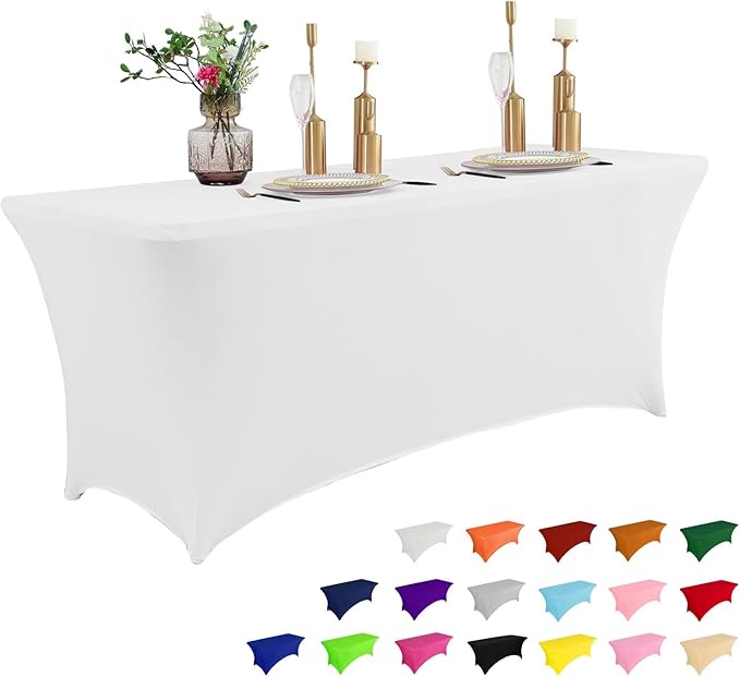 Parojati Table Cloth for Rectangular Fitted Events Stretch Table Covers Washable Spandex Tablecloth Protector for Party, Wedding, Cocktail, Banquet, Festival