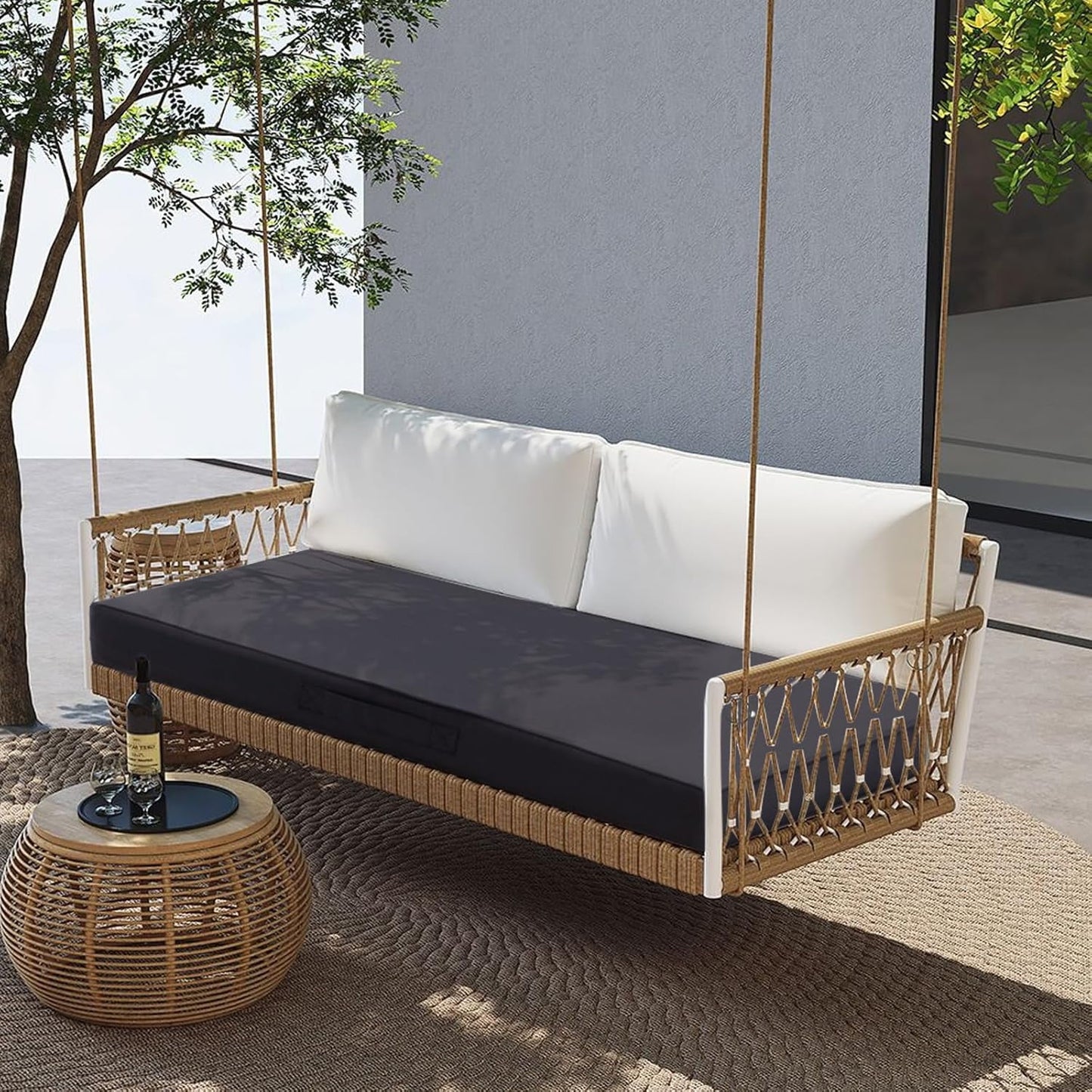 Parojati Outdoor Bench Cushion 4 inches Memory Foam Waterproof Patio Furniture Bench Cushion Porch Swing Cushion with Handle and Adjustable Strap