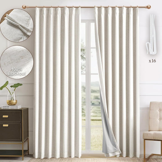 Parojati Natural Thick Linen Blend Pinch Pleated Blackout Curtains