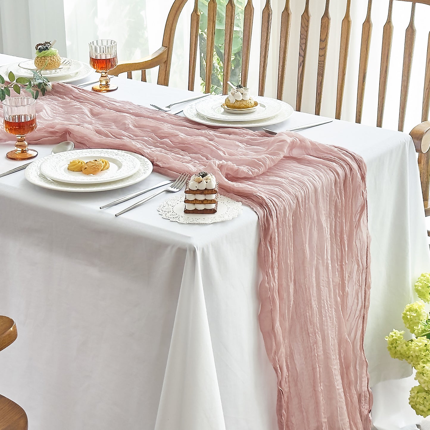 IVAPUPU 10 FT-2 Pcs Cheesecloth Table Runner