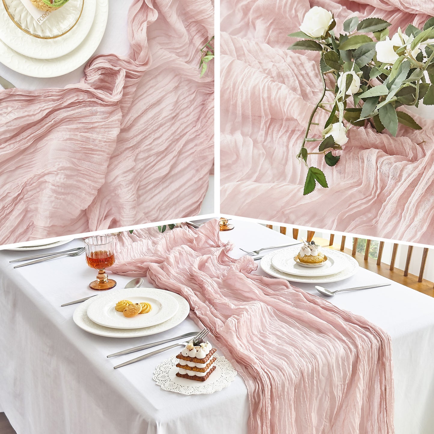 IVAPUPU 10 FT-2 Pcs Cheesecloth Table Runner
