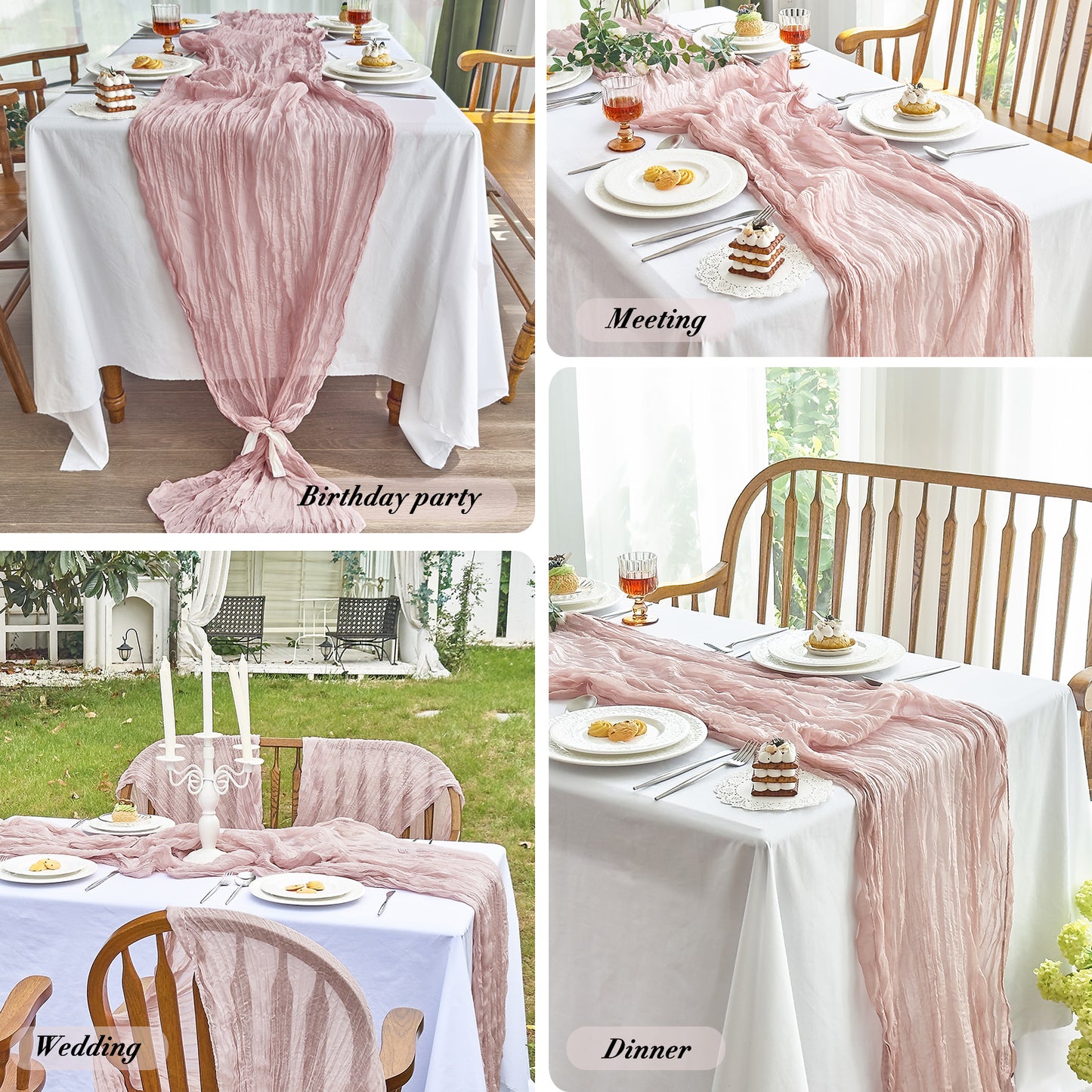 IVAPUPU 10 FT-2 Pcs Cheesecloth Table Runner