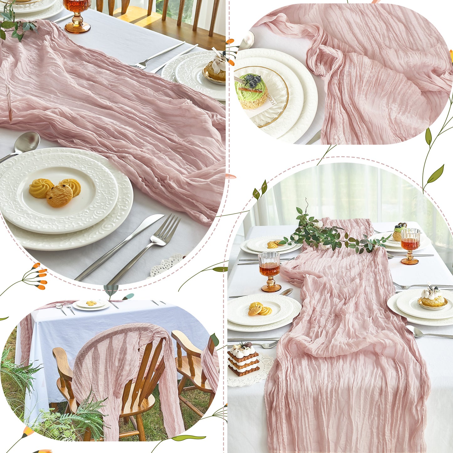 IVAPUPU 10 FT-2 Pcs Cheesecloth Table Runner