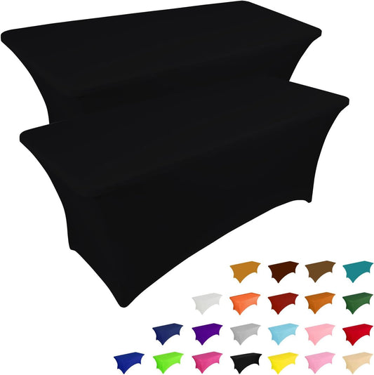 IVAPUPU 2 Pack 6FT Table Cloth for Rectangular Fitted Events Stretch Black Table Covers