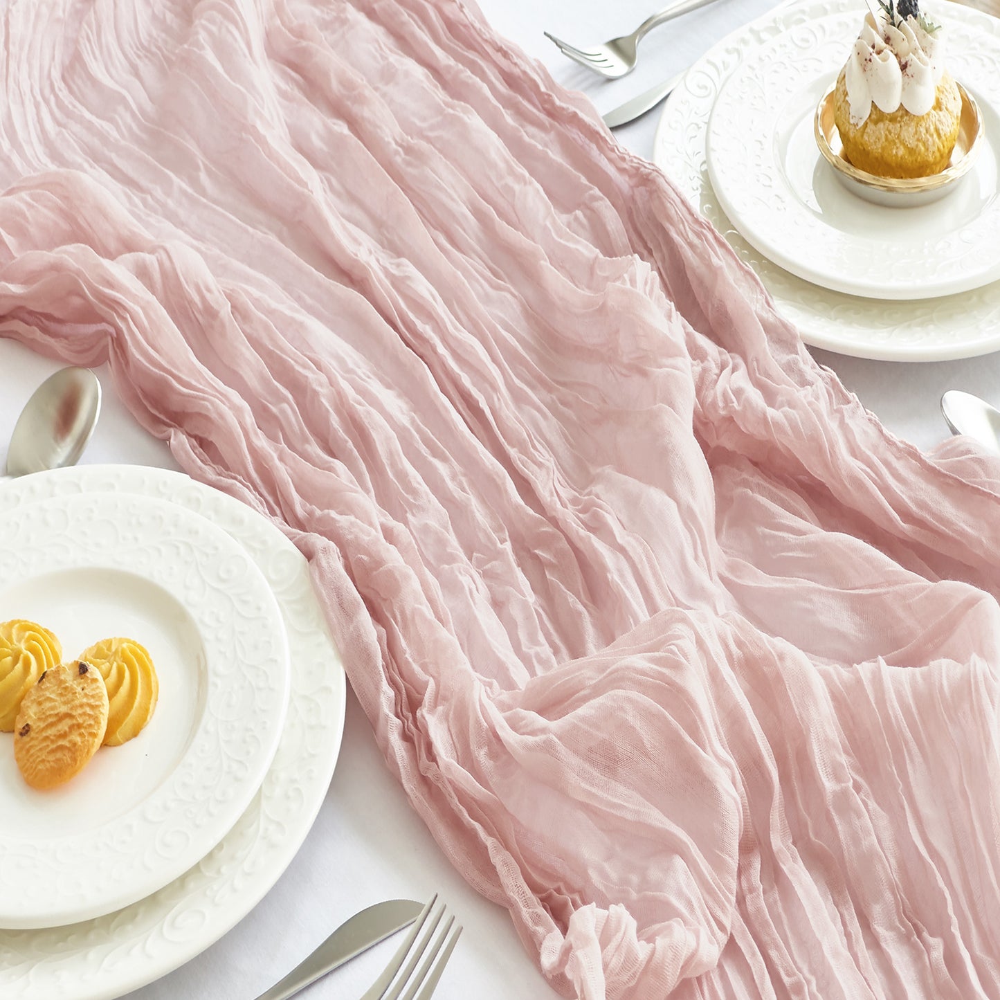 IVAPUPU 10 FT-2 Pcs Cheesecloth Table Runner