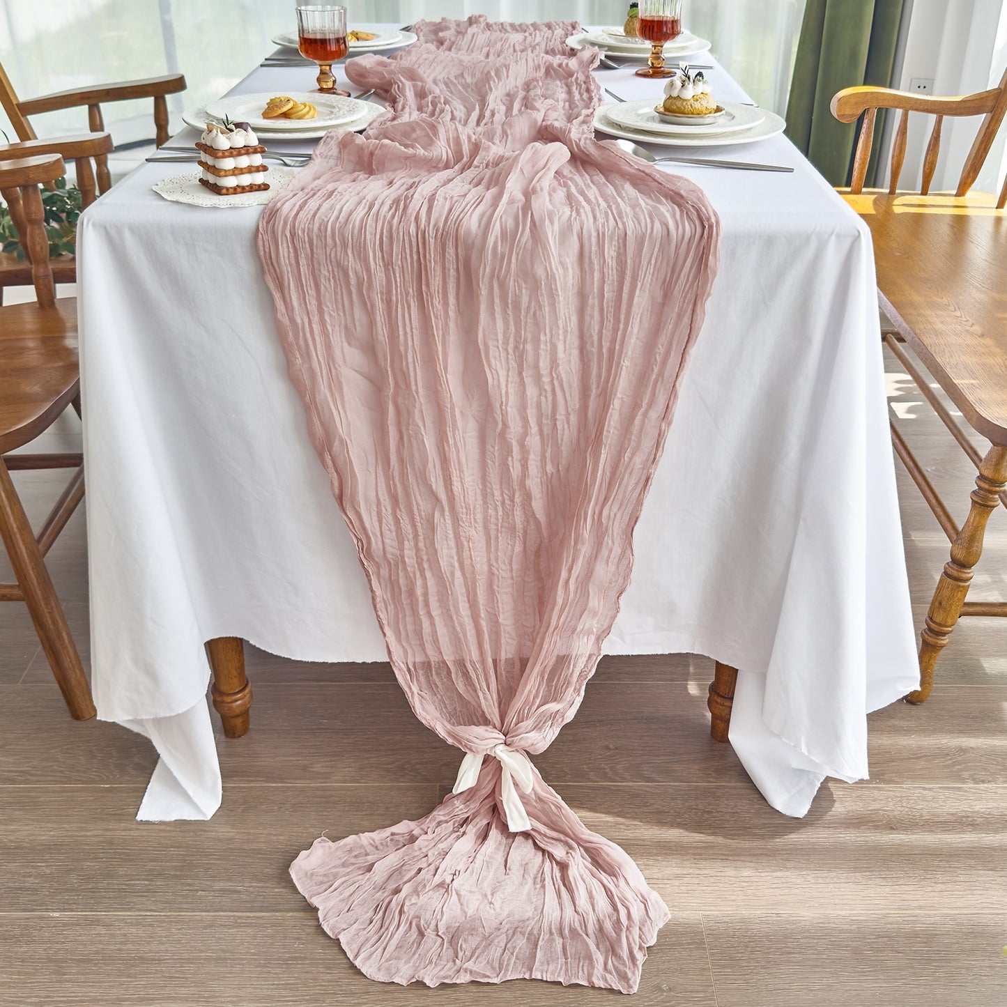 IVAPUPU 10 FT-2 Pcs Cheesecloth Table Runner