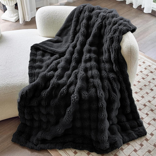 Parojati Faux Fur Black Throw Blanket for Couch
